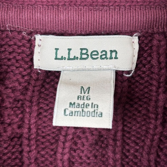 LL Bean Cable Knit Cardigan M Christmas Burgundy Preppy Granny Fisherman Cottage - Picture 4 of 9